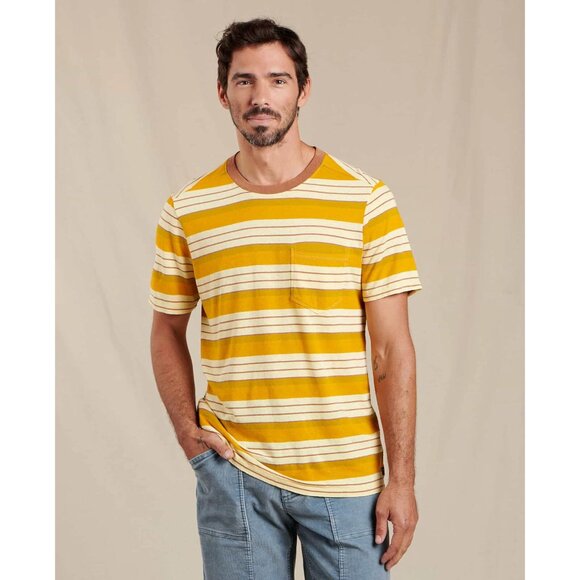 Toad&Co Grom Hemp Organic Cotton Short Sleeve Crew Mens in Yellow Multi l XL - Picture 1 of 9